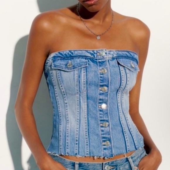 Zara Tops - ZARA Corset Style Denim Top Size L